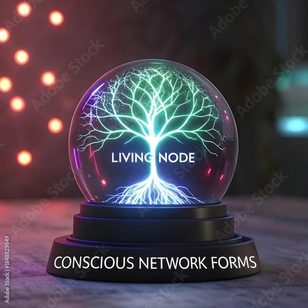 Fototapeta Futuristic Neon Sphere with Illuminated Tree Internal Structure