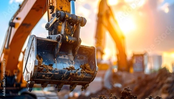 Obraz Heavy Excavator Working at Construction Site