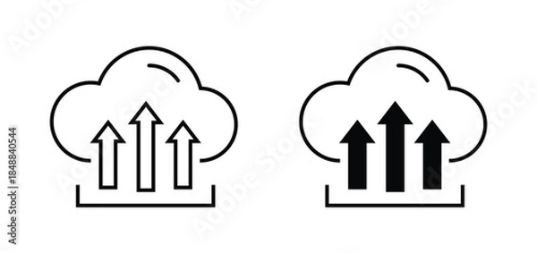 Obraz Cloud upload icon. Cloud backup. Data synchronization symbol. Cloud computing sign. Uploading icon