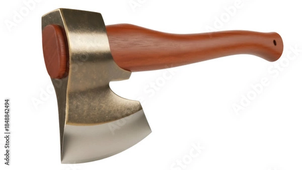 Obraz Isolated shiny axe with wooden handle featuring a sharp edge on a plain background