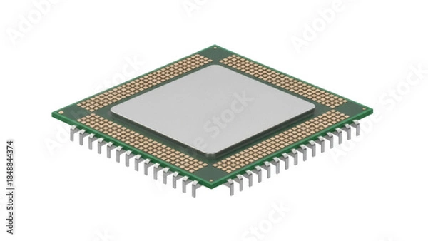 Obraz Isolated computer central processing unit chip CPU with pins, macro view, processor element