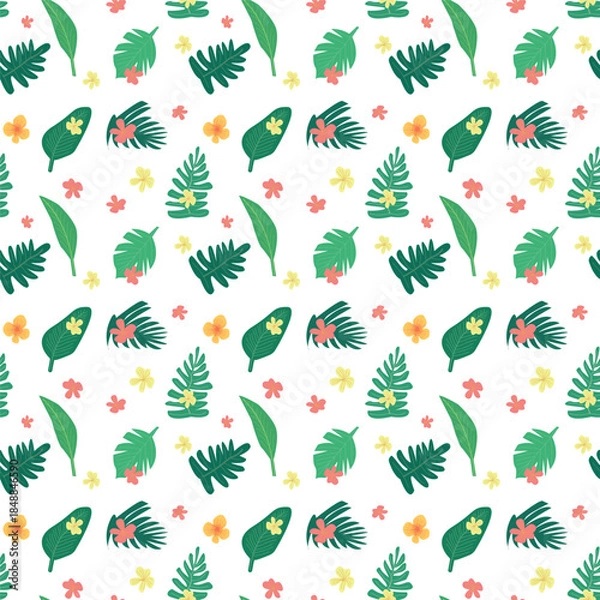 Obraz Tropical leaves and flowers seamless pattern