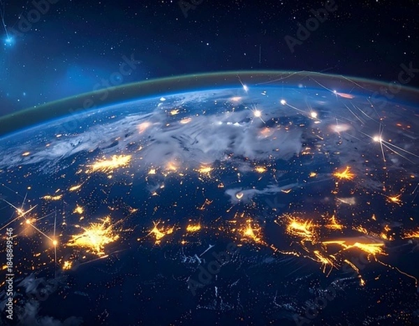Obraz Abstract Global Logistics Network Map with Glowing Connection Lines