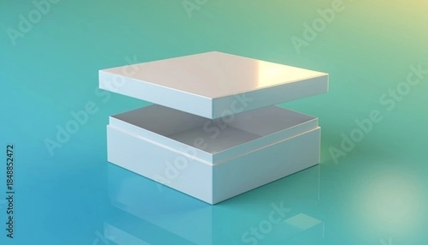 Fototapeta Minimalist white layered geometric structure on a smooth reflective surface with gradient background