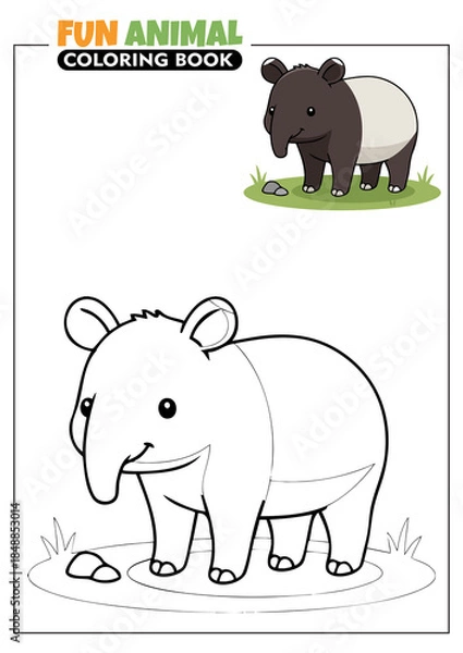 Obraz Cute Malayan Tapir Printable Coloring Book Page for Kids with Full Color Reference