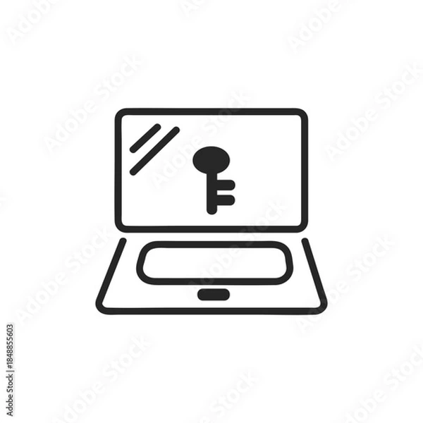 Fototapeta シンプルなパソコンと鍵マークのアイコン