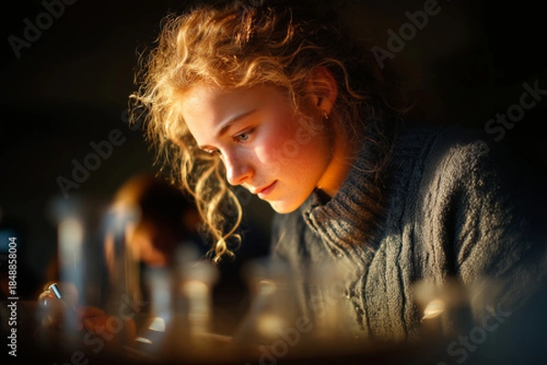 Obraz Student engaged in a fascinating science experiment in a classroom setting