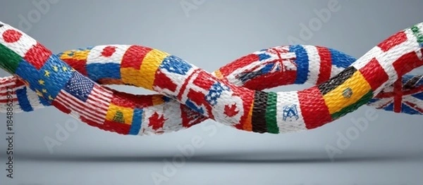 Fototapeta International Trade Cooperation with Interlocking National Flags as Bridge