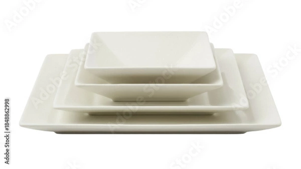Obraz Isolated rectangular ceramic plates stacked for serving food, elegant dinnerware set