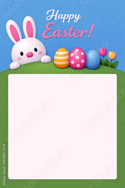 Obraz Easter Bunny with Colorful Eggs and Flowers