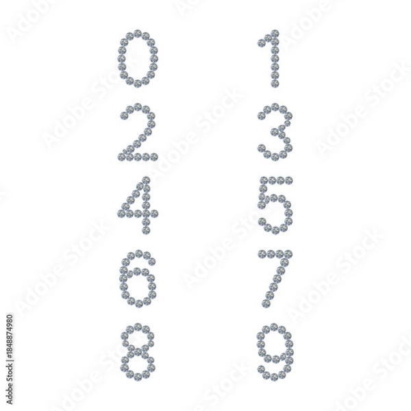 Obraz Luxury Crystal Diamond Numbers Set, vector Illustration isolated on white background