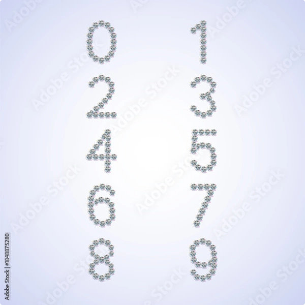 Obraz Luxury Crystal Diamond Numbers Set, vector Illustration isolated on gloomy background