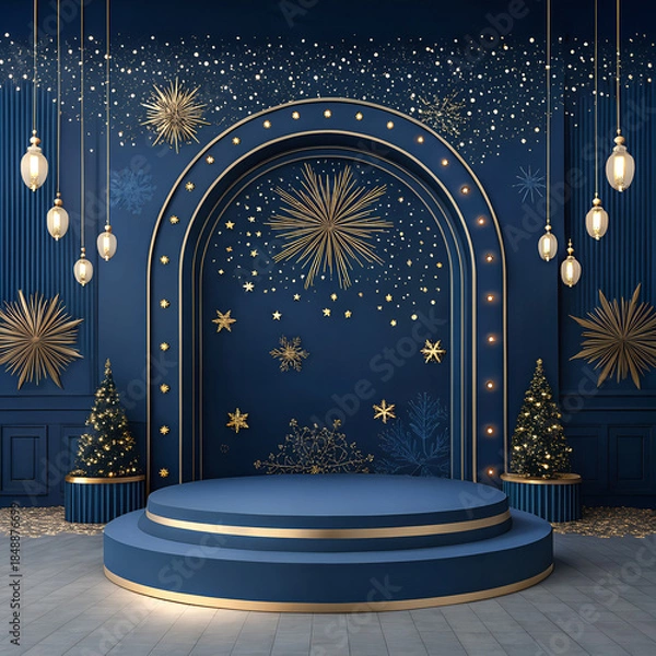 Obraz Elegant New Year Backdrop with Navy Blue Base and Golden Dust Sparkles