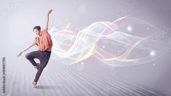 Fototapeta Urban breakdancer dancing with white lines