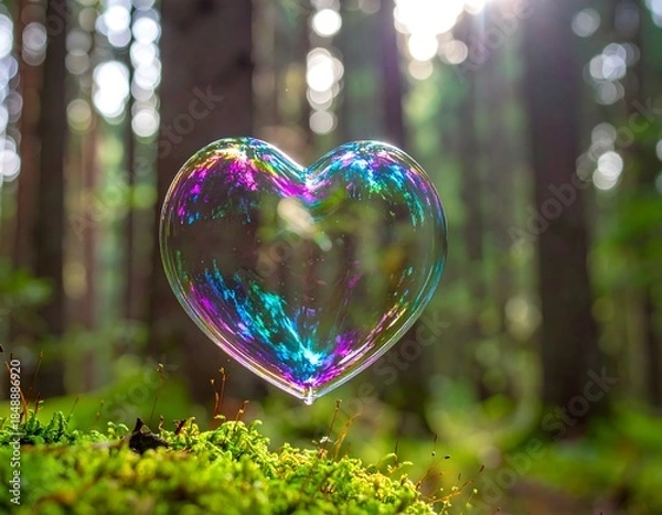 Obraz 幸福を運ぶ、ハートのシャボン玉