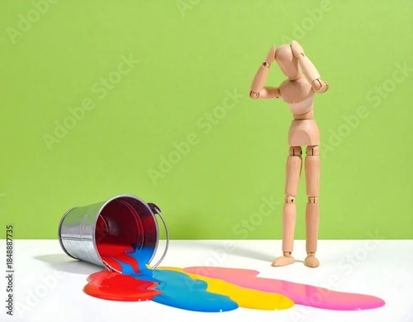 Obraz 倒れたバケツと、こぼれた色彩の失敗