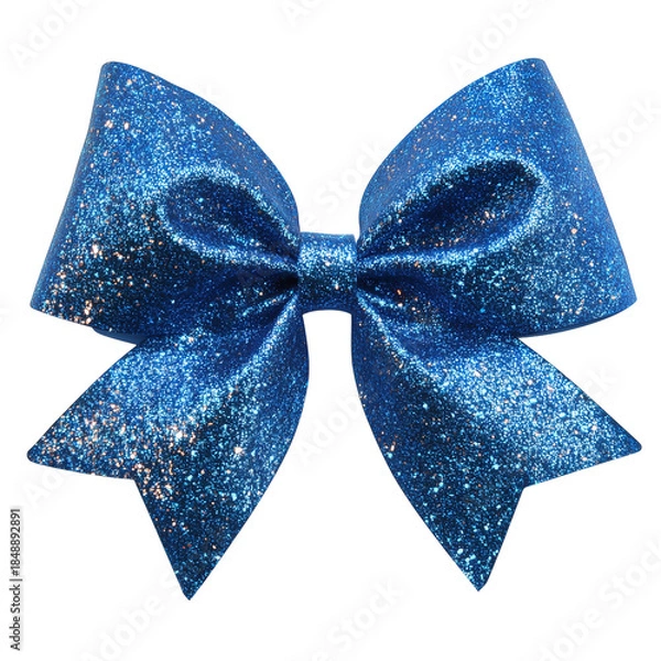 Obraz Blue Glitter Bow Isolated on White Background