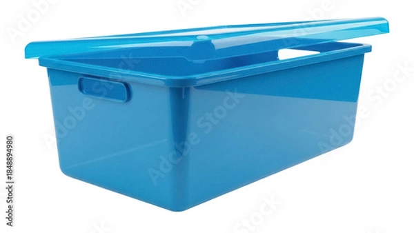 Fototapeta Isolated turquoise plastic storage box, organizing containers and stackable lid system