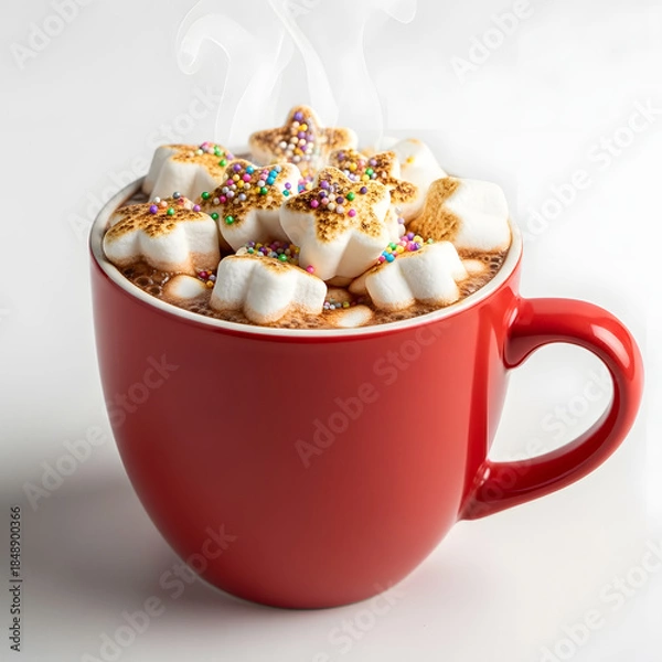 Obraz Warm hot chocolate with marshmallows and sprinkles