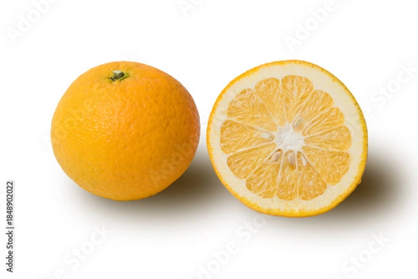 Fototapeta 黄色く熟れた柑橘類と断面