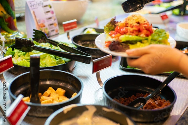 Obraz Various vegetable and fruit salad in salad bar shop