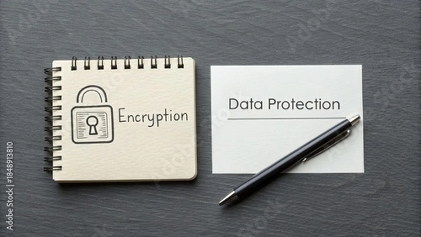 Obraz Encryption and Data Protection Concept on a Desk