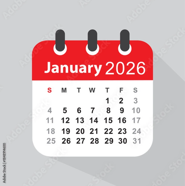 Obraz January 2026 calendar, vector, icon. 
