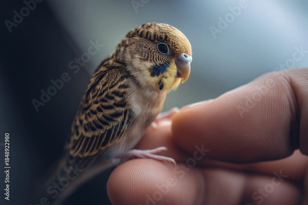 Fototapeta Tiny Bird Resting on a Human Hand