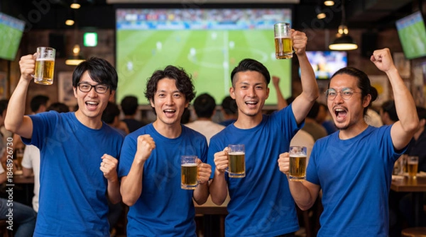 Obraz スポーツバーで日本代表を応援するサポーター
