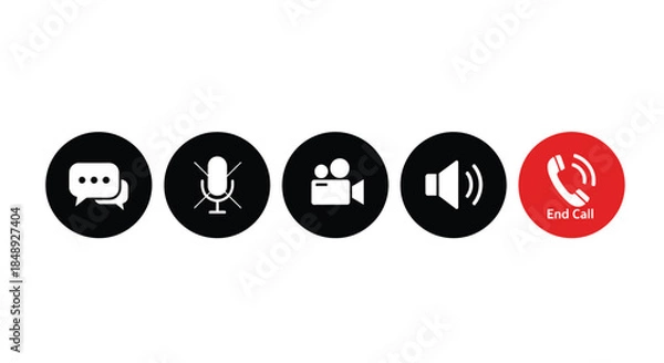 Fototapeta Video Call Interface Icons with End Call Button
