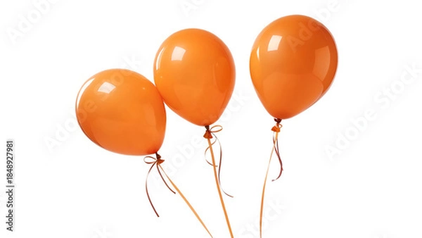 Obraz Orange Helium Balloons Group, Two to Three Balloons Isolated on Transparent White Background