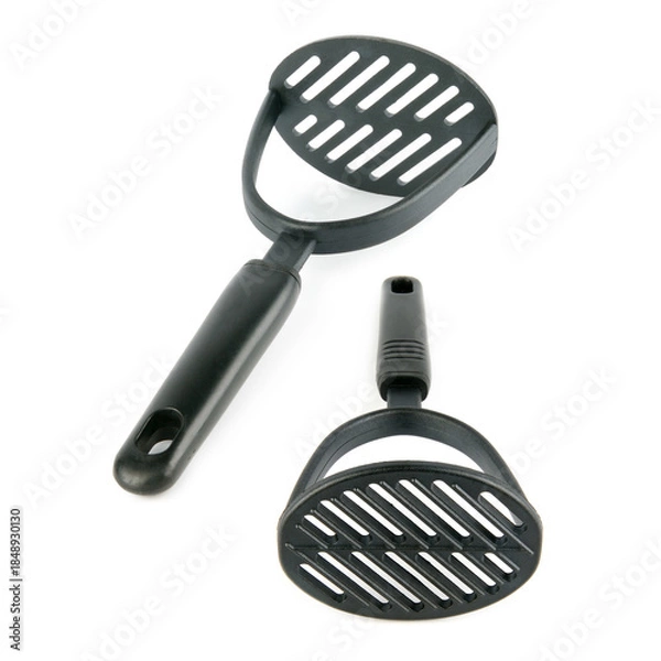 Obraz Pair of Black Plastic Potato Mashers Isolated on White