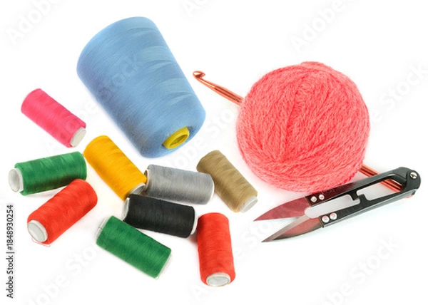 Obraz Colorful Sewing and Knitting Supplies with Threads and Yarn