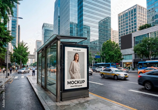 Obraz Daytime city bus shelter billboard mockup