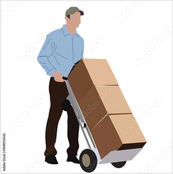 Obraz package man carrying a trolley

