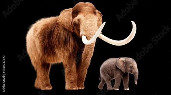 Obraz Mammoth elephant comparison on black background