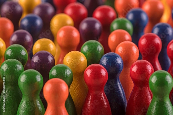 Obraz Colorful pawn crowd or team representing diversity and equality