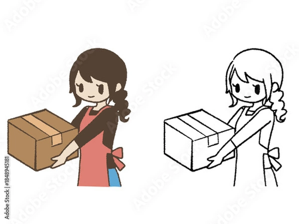 Obraz 手描きの荷物を持つ女性