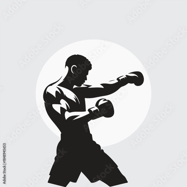 Obraz Black Silhouette boxer punching