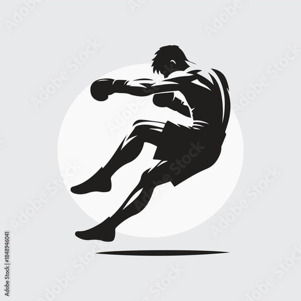 Obraz Black Silhouette boxer punching