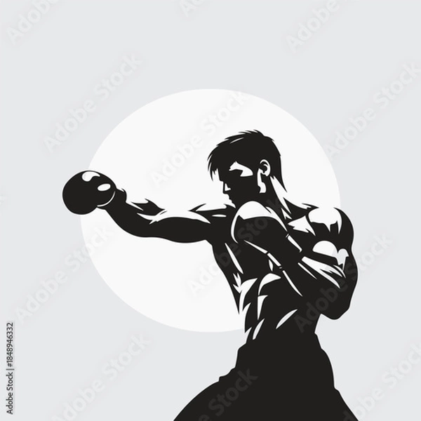 Obraz Black Silhouette boxer punching