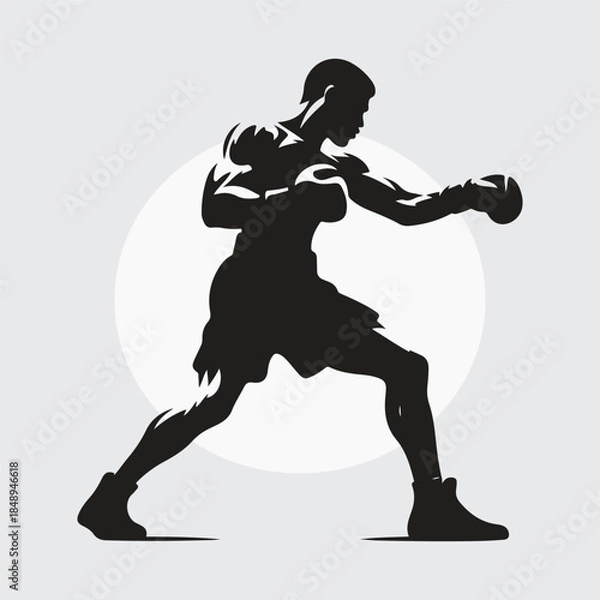Obraz Black Silhouette boxer punching