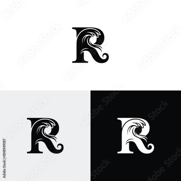 Fototapeta r wave initial monogram vector icon illustration