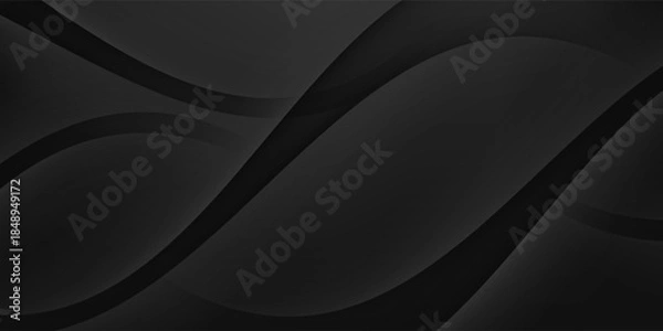Obraz 3D black geometric abstract background overlap layer on dark space with waves shape decoration. Minimalist modern graphic design element cutout style concept for banner, flyer, card, or brochure cover