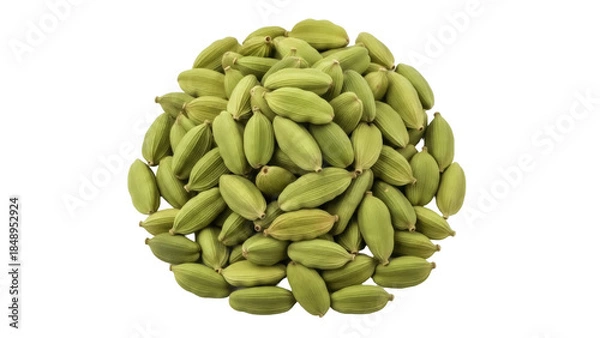 Fototapeta Isolated pile of cardamom pods, aromatic spice, flavor ingredient for culinary use