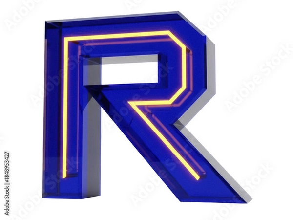 Fototapeta Isolated Blue Neon Letter R Icon Symbol 3D Render Illustration Graphic on Neutral Surface