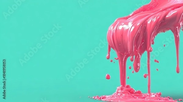 Obraz Pink Paint Dripping on Turquoise Background.
