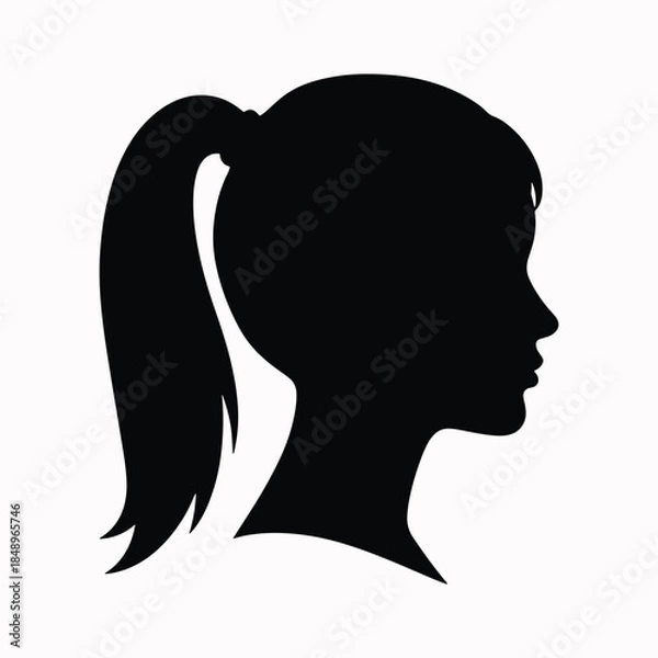 Obraz Female head silhouette with ponytail in side profile