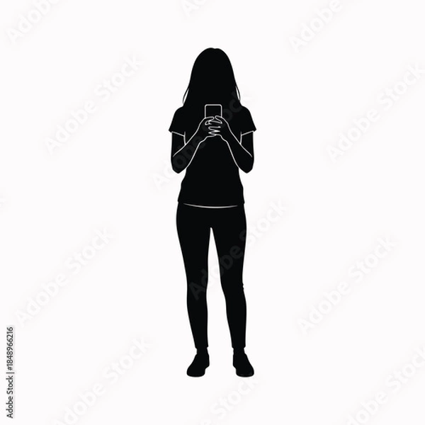 Obraz Woman silhouette using mobile phone while standing