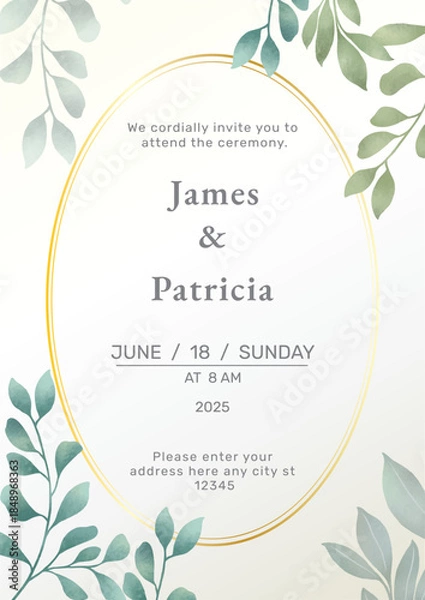 Obraz Romantic and elegant hand-painted watercolor botanical invitation